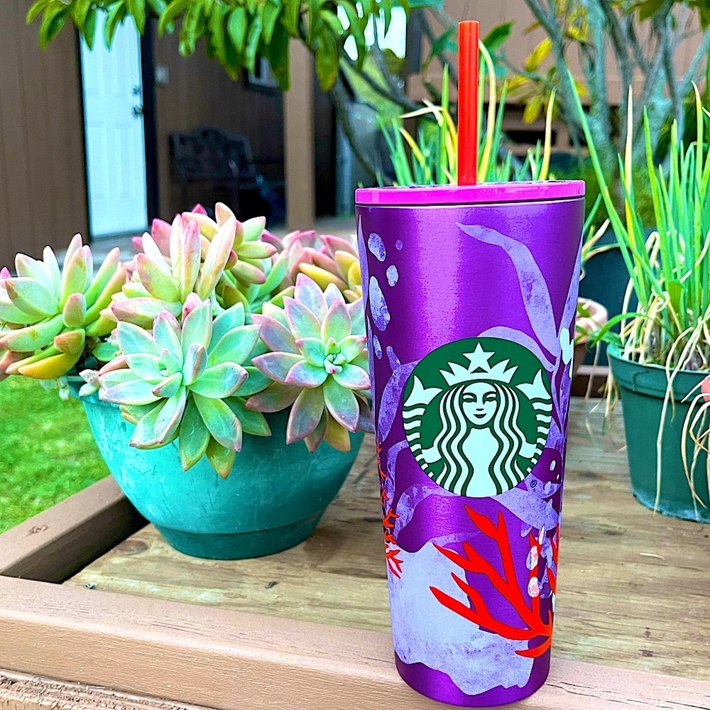 🌈🌟💜 Starbucks 2021 Plum Coral Reef stainless tumbler cup💜🌟🌈